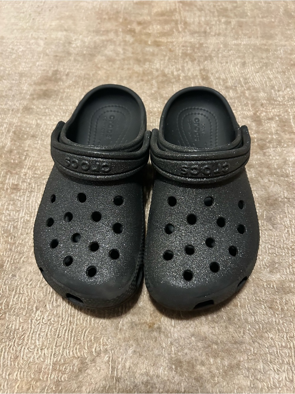 Crocs big kids size C13 black glitter clogs shoes